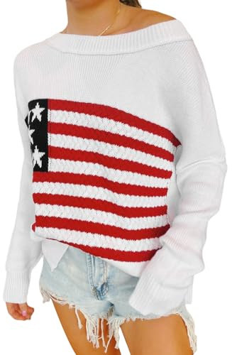 Maglione con bandiera americana da donna a maniche lunghe traforato pullover casual allentato 4 luglio maglione top, Una bandiera Usa 02, S