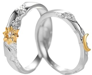 QKEPCY Sonne Mond Ringe Set Zweifarbig Zirkonia Schmuck Paarringe Partnerringe Silber Glänzend Hochwertig Elegant