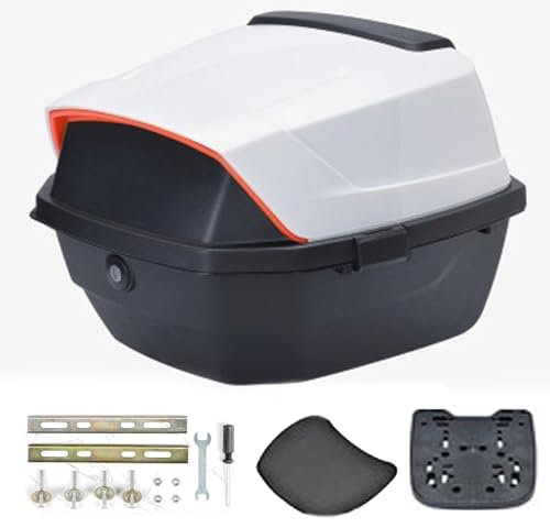 YHDZWY Motorradkoffer Top Case Motorrad Luggage Box Für Roller Motorrad Scooter Mofa Quad Mit Installieren Platte Und Rückenlehne Helmkoffer Aufbewahrungskoffer Abschließbar(Weiß)