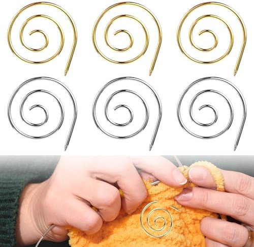 COMNICO Spiral Cable Knitting Needle, 6Pcs Stainless Steel Handmade Knitting Tool Practical Circular Knitting Needles, Cable Needles for Knitting Shawl Pin for Knitting Bent Tapestry Needles