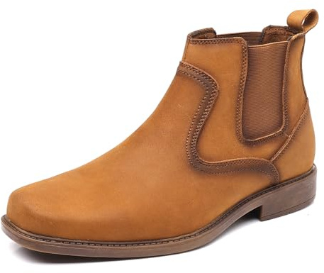 Herren Western Chelsea Cowboystiefel, quadratische Zehenpartie, Allwetter-Slipper, Freizeitstiefel für ultimativen Komfort und Haltbarkeit, Gelb-Braun, 44.5 EU