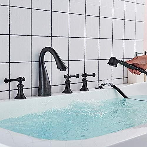 5 Pcs Bathtub Faucet Triple Handle Dual Spout Widespread Tub Faucet Sets Mixer Taps Bathroom Shower Faucet with Handshower,Sink Faucet