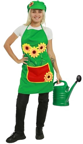 Zebra & Friends Gartenschürze - Sonnenblumenschürze und Mutze - 82 x 64 cm - Kostüm für Erwachsene - 3D Sonnenblume - Mit Bauchtasche - Verkleidung - Karnevalskostüm - Mottoparty