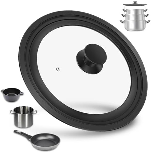 Tapa universal de cristal con borde de silicona graduado para ollas, tapa de cristal templado, resistente al calor, tapa para sartenes y ollas, tapa de repuesto universal (16-18-20)