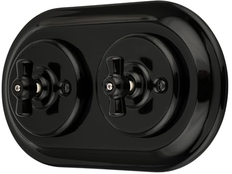 Unterputz Porzellan Retro Rotary Schalter, 2-fach, All-in-One, SET Serie PR1 schwarz