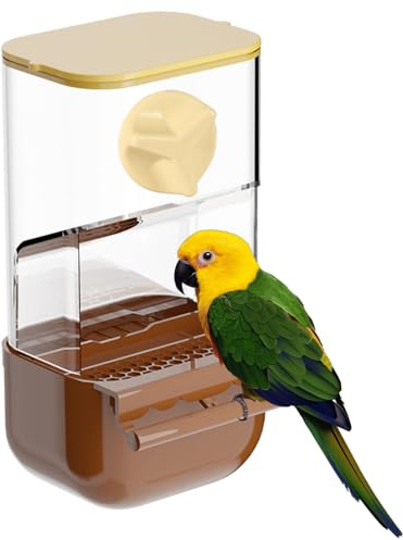 Bird Cage Feeder, Automatic Parrot Food Container with Perch & Top Cover for Small Birds Parakeet Cockatiels Lovebird Finch