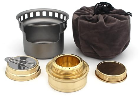 RETUOLWAG Tragbarer Alkoholbrenner, Kochherd, winddicht, Camping, Picknick, Grill, Öfen, geringes Gewicht, kleiner Messingofen