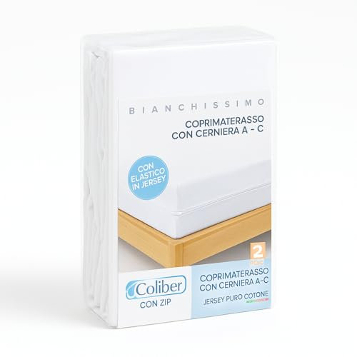 BIANCALUNA | Coliber Coprimaterasso con Zip a “C” | Estensibile in Jersey di Puro Cotone | Traspirante | Lavabile | Made in Italy (MATRIMONIALE 180 x 200)