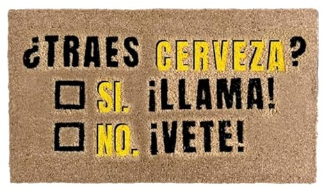 Genérico DISTRIBUX Felpudo para Puerta Entrada de Casa Base Goma Antideslizante Material Fibra de Coco 100% Natural Decoración Hogar 40 x 70 cm (Cerveza Si No)