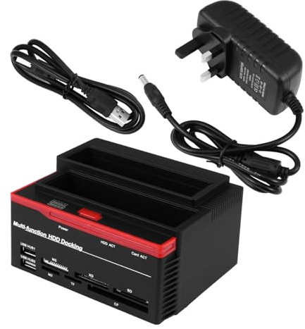 Gadpiparty Hard Drive Card Reader Docking Station Hub Two Position Multi-function Disk Cards Reader for Usb and Usbc Plug Uk Usage