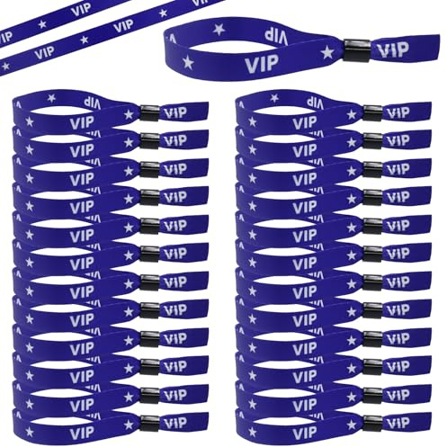 POPAPIE 50 Stück VIP Eintrittsbänder,VIP Handgelenk,Personalisierte Stoffarmbänder,Verstellbare Event-Armbänder Idealfür Partys Festivals Clubs Konzerte & Veranstaltungen (Blau)