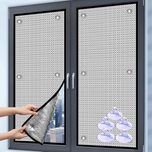 Pellicola per Finestre con Protezione Solare Pellicola Isolante Riflettente da 8 Mm Privacy Pellicola Isolante Termica in Alluminio per Finestre Interne O Esterne(140x150cm)