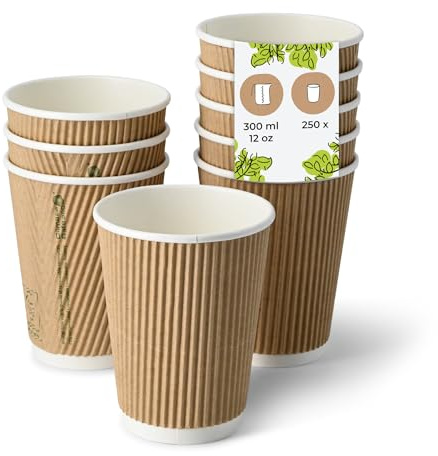 BIOZOYG Gobelet en carton 250 pièces 300 ml / 12 oz, 90 mm - Gobelets jetables pour café - Gobelets en carton pour boissons chaudes - Alternative aux gobelets en polystyrène, gobelets en papier