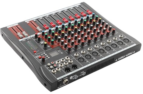 BRRIDE Professionelles 8-Kanal-Mischpult, Stereo Sound Mischpult DigitalAudio Mixer Verstärker mit USB MP3 Bluetooth Eingang 48V Phantomspeisung für Aufnahme DJ Bühne Musik Anwendung