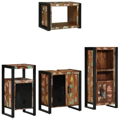 vidaXL Badezimmermöbel-Set mit Regal 4 pcs Massives upgecyceltes Holz, Moderner Badmöbel-Set, rechteckiges Design, Elegante Aufbewahrung, minimalistischer Stil, urbaner Komfort, ordentlich