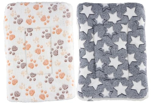 Rieoany 2 StüCk Kleintier PlüSchbett, Warm Und Flauschig Meerschweinchen Bett, 40 X 30 cm Kaninchen Bett, Geeignet Für Kaninchen, Meerschweinchen, EichhöRnchen, Hamster, Chinchillas(Cremeweiß, Grau)
