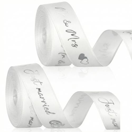 Xinnun 2 Rollen Hochzeit Schleifenband 4,5 m X 15 Mm Mr & Mrs Just Married Deko Hochzeit Geschenkband für Hochzeitsdekoration Hochzeitseinladungen Brautsträuße Geschenk Verpackungen DIY