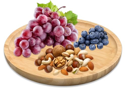 EXIN DEHCEN Rotondo in Bambù con Sottobicchieri 20x20x2 cm, Vassoio Rotondo in Legno, Vassoio Bambù Ornamentale, Vassoio da Portata Legno, Piatto Legno, per Frutta, Servizi da Tè, Gioielli