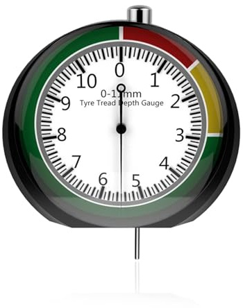 Tyre Tread Depth Gauge UK 0-11mm, Professional Dial Tyre Tread Gauge Stainless Steel for Cars Motorcycles Trucks Buses Off-Road Vehicles MOT Accurate Measurement Colour Coded for Safe Driving Portable
