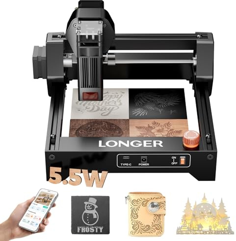 Longer Ray5 Mini Laser Gravierer 5.5W – CNC Lasergravurmaschine, 12000 mm/min, 0,04 mm Präzision, 130×130 mm Arbeitsbereich, Laser Cutter für Holz, Acryl, Leder & Metall, WiFi