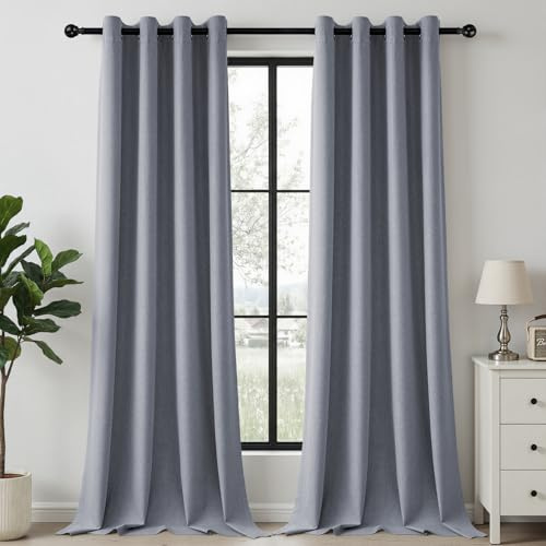 HushLoom Verdunklungsvorhänge Leinenoptik Thermo Steinblau H245 x B140cm | Thermovorhang 2er Set mit Ösen Vorhänge 100% Blackout Hitzeschutz Gardinen für Schlafzimmer Wohnzimmer Kinderzimmer