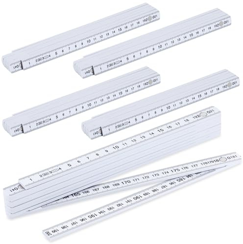 5 Pcs Mètre Pliant 2M, Regle Pliable en Plastique Fibre Verre, Regle Pliable Toise Portative, Metre Pliant 10 Segments Mesures Précises pour Menuisiers, Chantiers de Construction, Outils Bricolage
