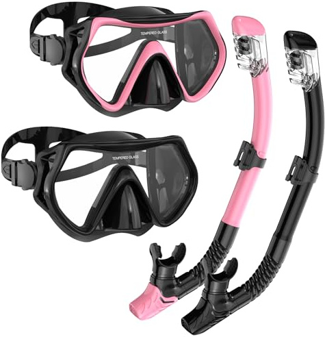 Snorklingsutrustning för vuxna, vuxna, snorkelmaskset, dykning torr-topp, simglasögon med nässkydd, HD härdat glas panorama anti-läckage, anti-dimma, resesnorklingspaket