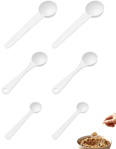 TOZBLEU Juego de 6 Cucharas Medidoras de Plástico con Escalas de 2ml 4ml 10ml para Cocina y Repostería, Cuchara Dosificadora para Polvo de Proteína Creatina Café y Especias