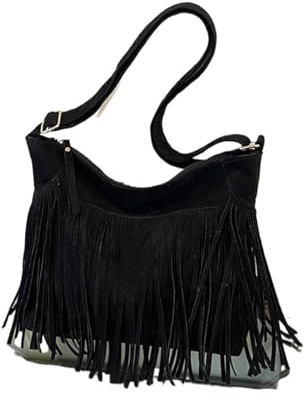 Zymjzbetic Fransväska, mångsidig retro crossbody-väska för kvinnor, tofs, strand, halmväska, axelväska för kvinnor, svart, Taille unique