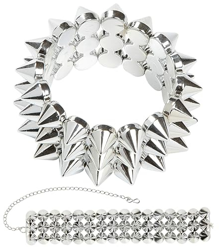 W WIDMANN MILANO Party Fashion - Nieten Schmuckset | Mit Halskette und Armband in Silberoptik, Accessoires für Punk, Rave, Karneval, Festival und Mottoparty