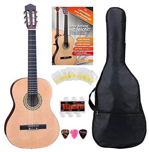 Classic Cantabile AS-861 Konzertgitarre 1/2 Starter-Set, 1/2 Klassikgitarre | Nylon-Saiten (spielfertig aufgezogen), Decke: Fichte, Boden & Zargen: Linde, Griffbrett: Blackwood, Bünde: Neusilber, 8 kg