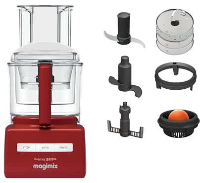 Magimix 5200XL Food Processor - Multifunctional 7 in 1 Food Preparation, 3.6L BPA-Free Bowl, Professional Quality Ultra-Sharp Blades, Quiet Energy Efficient 1100W Motor With 30 Year Guarantee - Red | BPA-free bowls and ultra-sharp professional blades offer multifunctional 7-in-1 commercial food prep versatility.