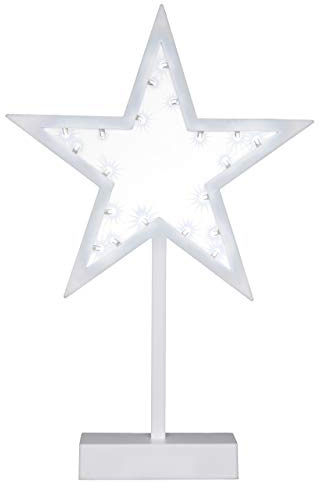 Nipach GmbH 20 LED weiß Dekoleuchte Stern Rahmen weiß Batterie Timer Höhe 38,5 cm Dekostern Weihnachtsdeko Weihnachtsstern Lichtstern mit Sockel IP20 Xmas
