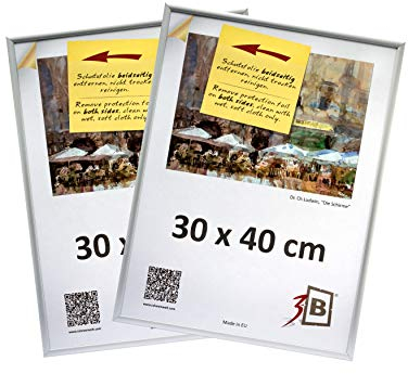 3-B Set di 2 Pezzi Cornici Alu Foto 30x40 cm - Argento Opaco - Telaio in Alluminio, Cornice Foto