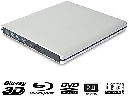 External Blu Ray DVD Drive CD Ultra Slim USB 3.0 External Blu-Ray CD Burner Portable 3D Blu-Ray DVD Player DVD-RW Burner Reader Disk for PC Notebook Computer—Silver