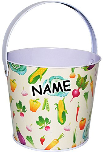 alles-meine.de GmbH 1 Stück Kleiner Metalleimer - Garten Gemüse - incl. Name - Mini - Metall Eimer - Sandeimer/Kindereimer Garteneimer - großer - bunt Mädchen und Jungen ..