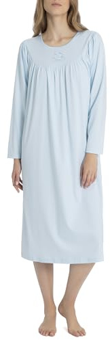 Calida - Camicia da notte manica lunga con classico taglio raglan in cotone interlock. Lunghezza 110 cm, 6/XL, AZZURRO