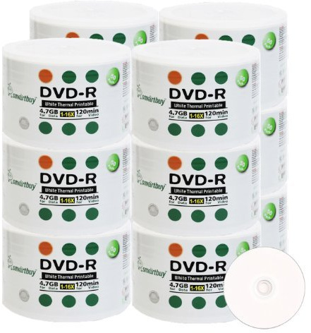 Smartbuy 4.7gb/120min 16x DVD-R White Thermal Hub Printable Blank Recordable Media Disc (600-Disc)