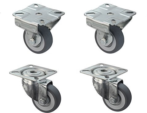 Satz Apparaterolle Bockrolle Lenkrolle 50 mm ohne Feststeller Gummi grau-spurlos Anschraubplatte Möbelrolle Transportrolle