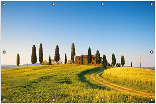 Wallario Outdoor-Poster für Garten oder Balkon Villa in der Toskana, Motivbanner Größe: ca. 100 x 150 cm, Outdoor-Bild