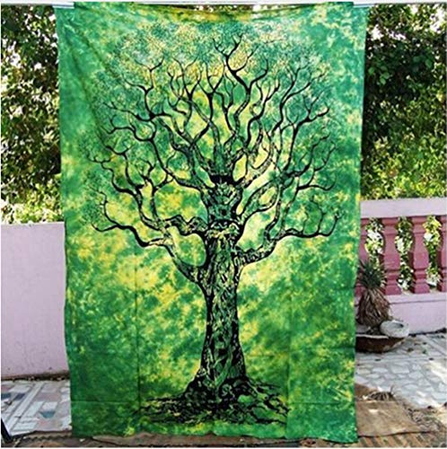 Tapestry Indian Wall Hanging,Bohemian Floral beach throw Hippie Decorations Hippie Decor Wall Cloth Tapestry (green tree)