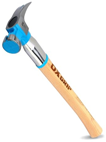 OX Pro Framing Hammer 22 oz Milled Face with Curved Hickory Wood Handle Hammer with Steel Overstrike Protection - Martillos De Carpintero