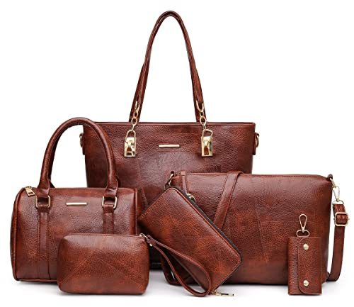 2E-youth Women Designer Purses And Handbags Set Satchel Shoulder Bags Tote Bags 6pcs Wallets (brown)