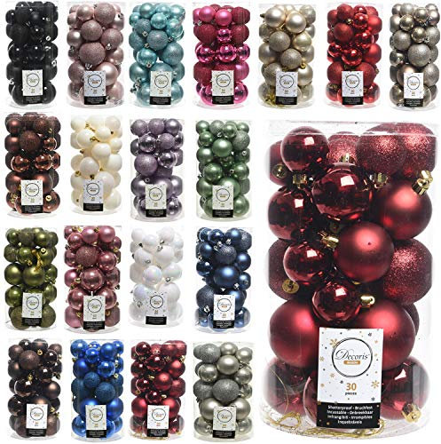 LS-LebenStil 30 Weihnachtskugel Rot Ochsenblut 4cm 5cm 6cm Christbaumkugeln Baumkugel Deko-Kugel Kunststoff bruchsicher bruchfest Weihnachtsdeko