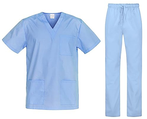 B-well Cesare Uniforme Médicale Unisexes Ensemble: Haut et Pantalons + Tunique Médicale Femme/Homme - Tenue Aide Soignante Professionnelle Bleu S