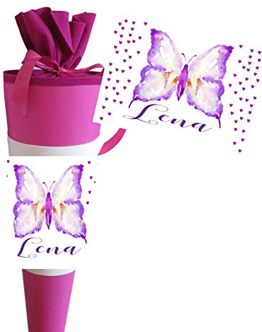 Zarto Schultüte Mädchen personalisiert mit Name - Zuckertüte Schmetterling fertig - Zuckertuete groß 70 cm - Geschenk zur Einschulung - Einschulungsgeschenke - (Schultüte Schmetterling)