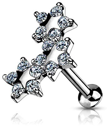 beyoutifulthings Lippen-Piercing Zirkonia 3 Blumen Silber Clear Piercing-s Lippe Labret Stecker Chirurgenstahl Schraub-Verschluss Stab 6 mm