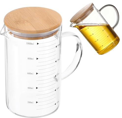 1000ml Glass Measuring Cup with Lid and Handle, Microwave Borosilicate Graduated Glass Beaker Mug Liquid Measuring Cup for Kitchen Cooking Baking