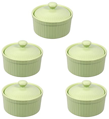 YARNOW Soufflé Förmchen Porzellan Creme Brulee Formen Auflaufförmhcen Souffleförmchen Pudding Muffins Förmchen Backform Dessertschale Servierschalen mit Deckel für Fondants Dessert Cupcake 5 Stück