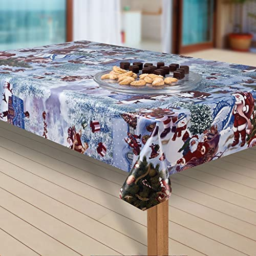 laro Wachstuch-Tischdecke Sterne Weihnachten Weihnachts-Motive PVC Wachstischdecke Eckig Meterware Wasserabweisend Abwischbar |20|, Muster:Weihnachtsmann blau, Größe:100x140 cm